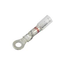 Clear-View Heat Shrink &amp; Crimp Ring Terminal, 6 Stud, Red Stripe, 22-18 Ga (10 MIN)