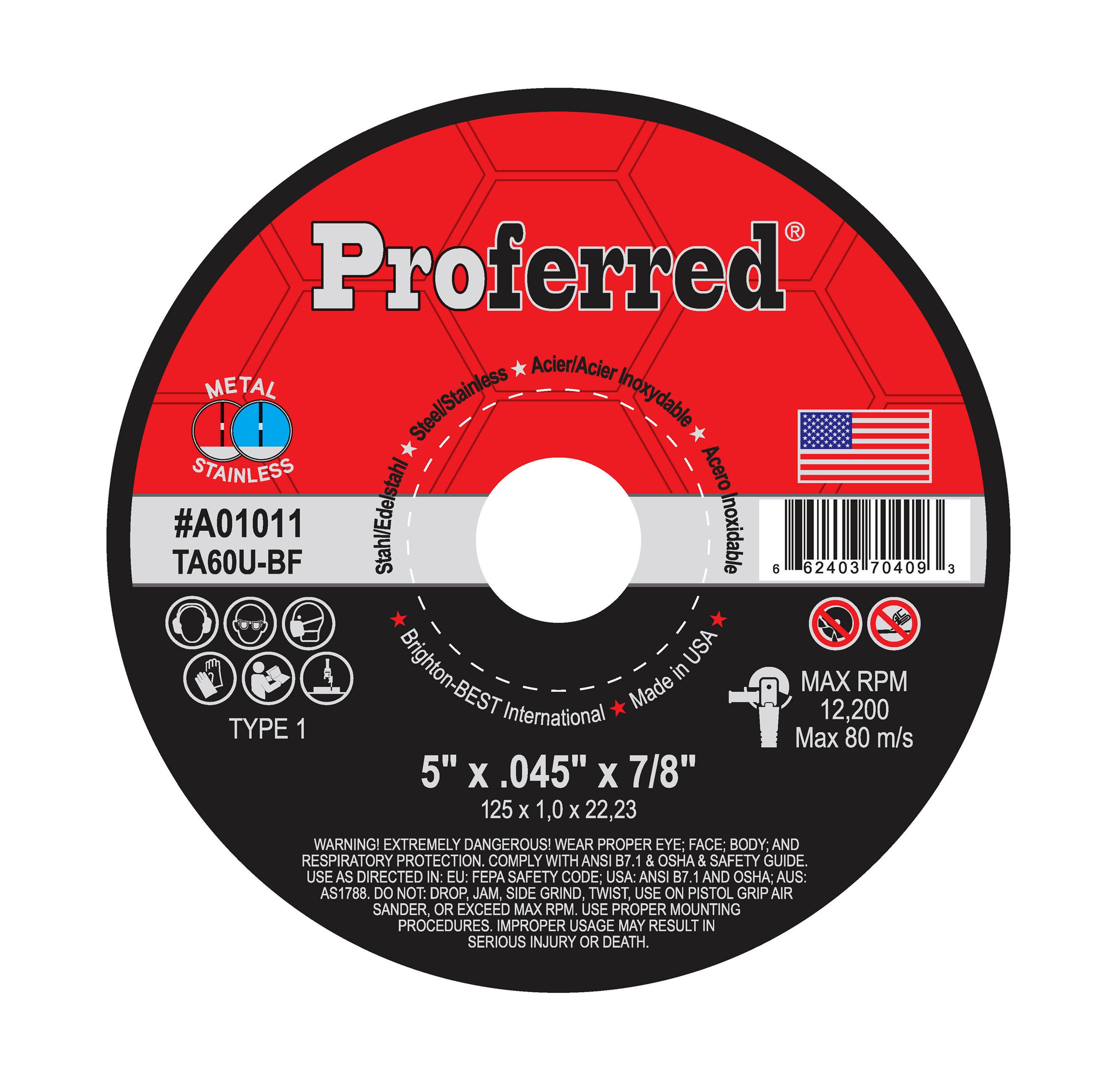 ABRASIVE CUT-OFF WHEELS AND CHOP SAW WHEELS - 5&quot; x .045&quot; x 7/8&quot; Type 1 Cutoff Wheel, TA60U