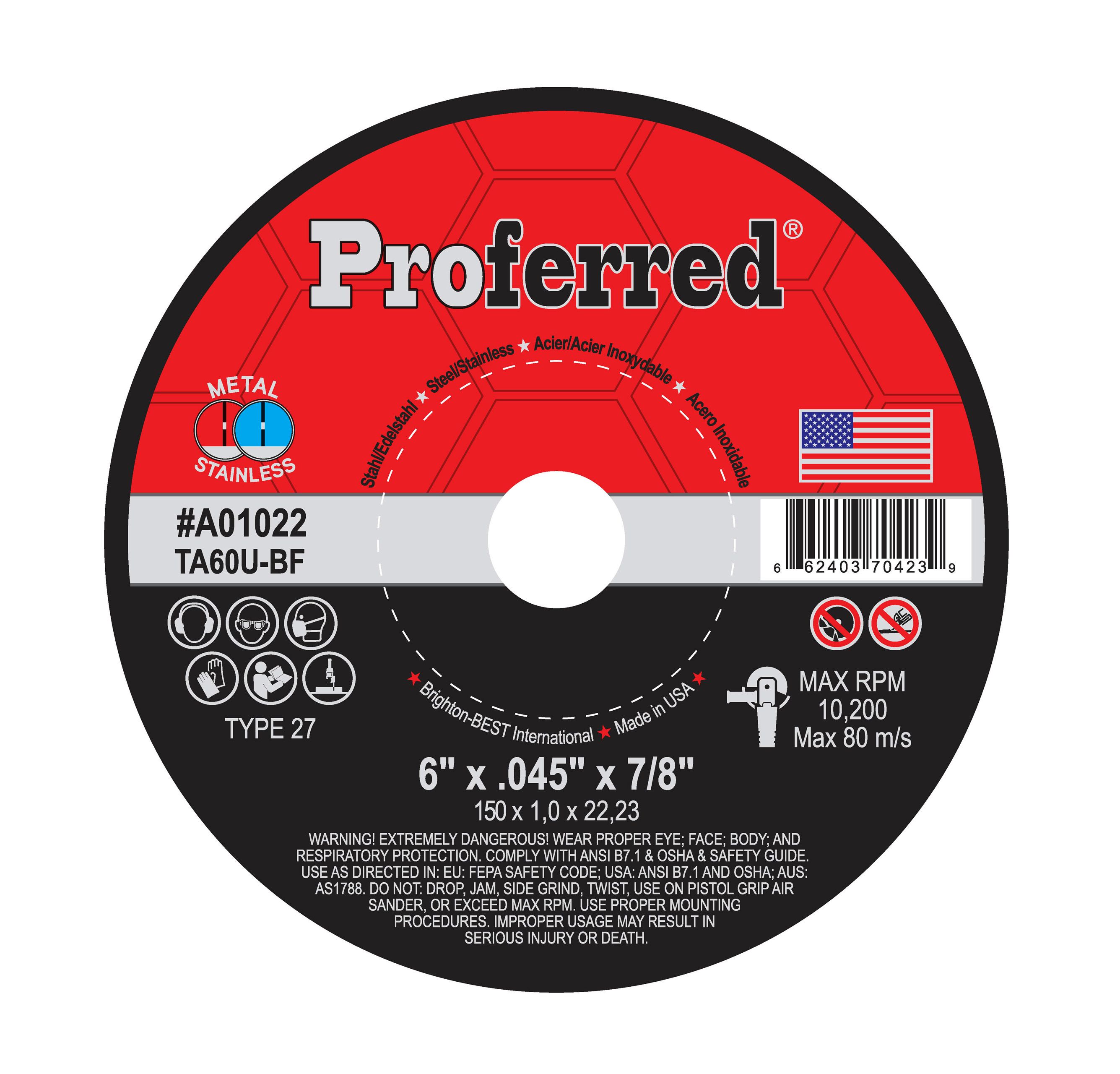 ABRASIVE CUT-OFF WHEELS AND CHOP SAW WHEELS - 6&quot; x .045&quot; x 7/8&quot; Type 27 Cutoff Wheel, TA60U