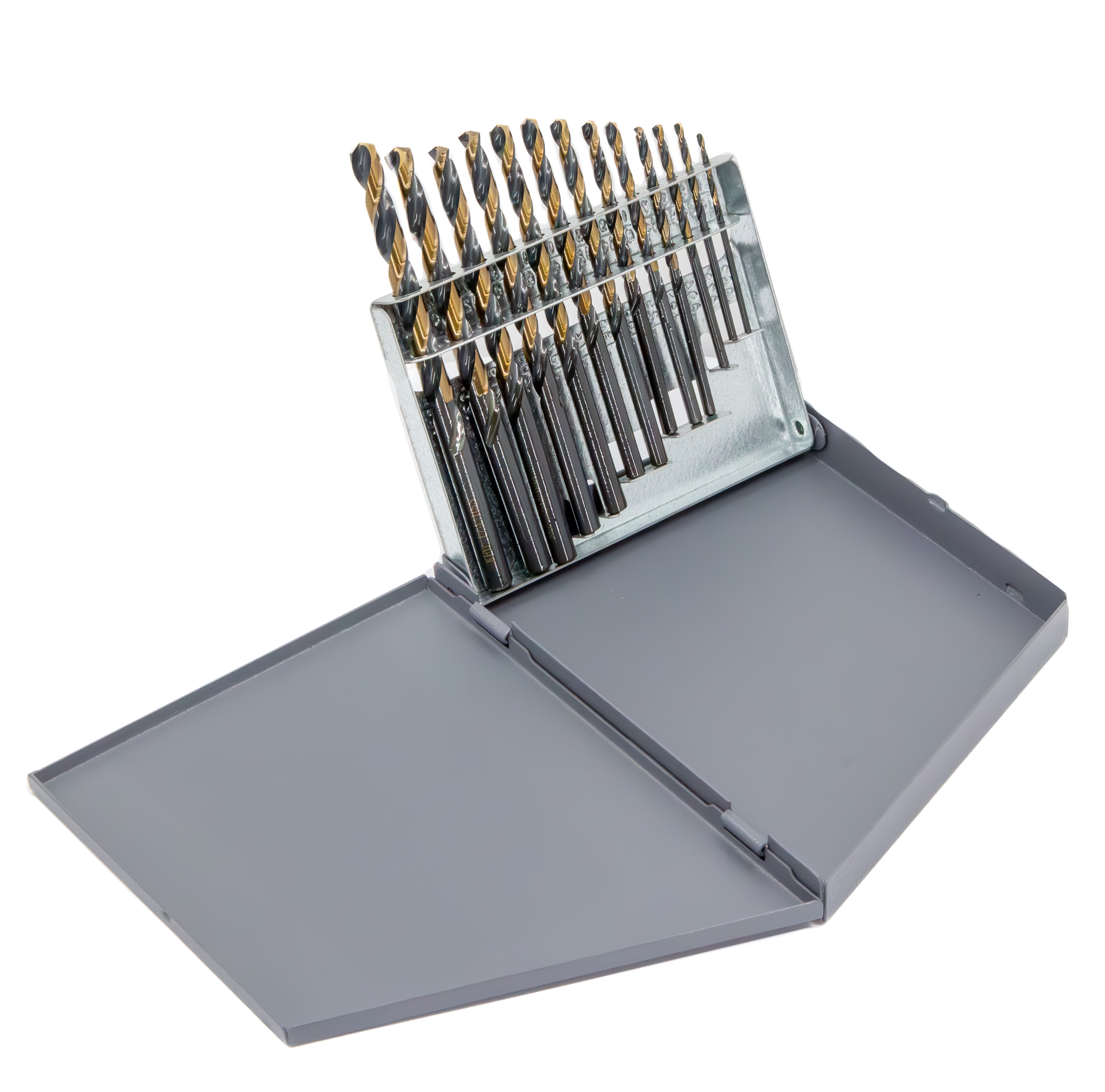 13 Piece HSS Black &amp; Gold KFD Split Point Mechanics Length Drill Bit Set, 1/16&quot; - 1/4&quot;