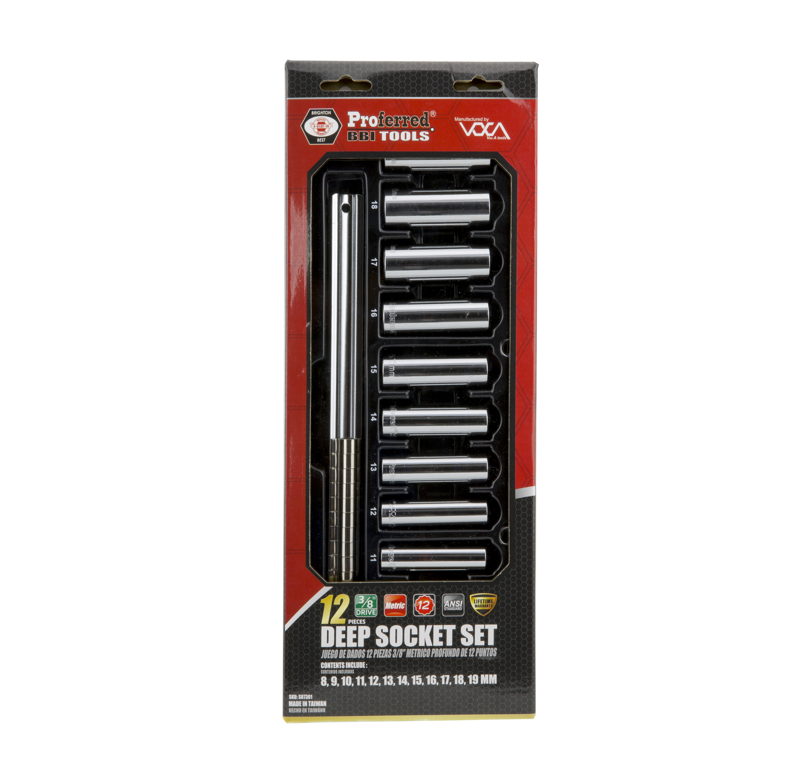 S07301 PROFERRED 3/8" DRIVE STANDARD METRIC SOCKET SET - 12 PIECE 12 POINT DEEP Metric