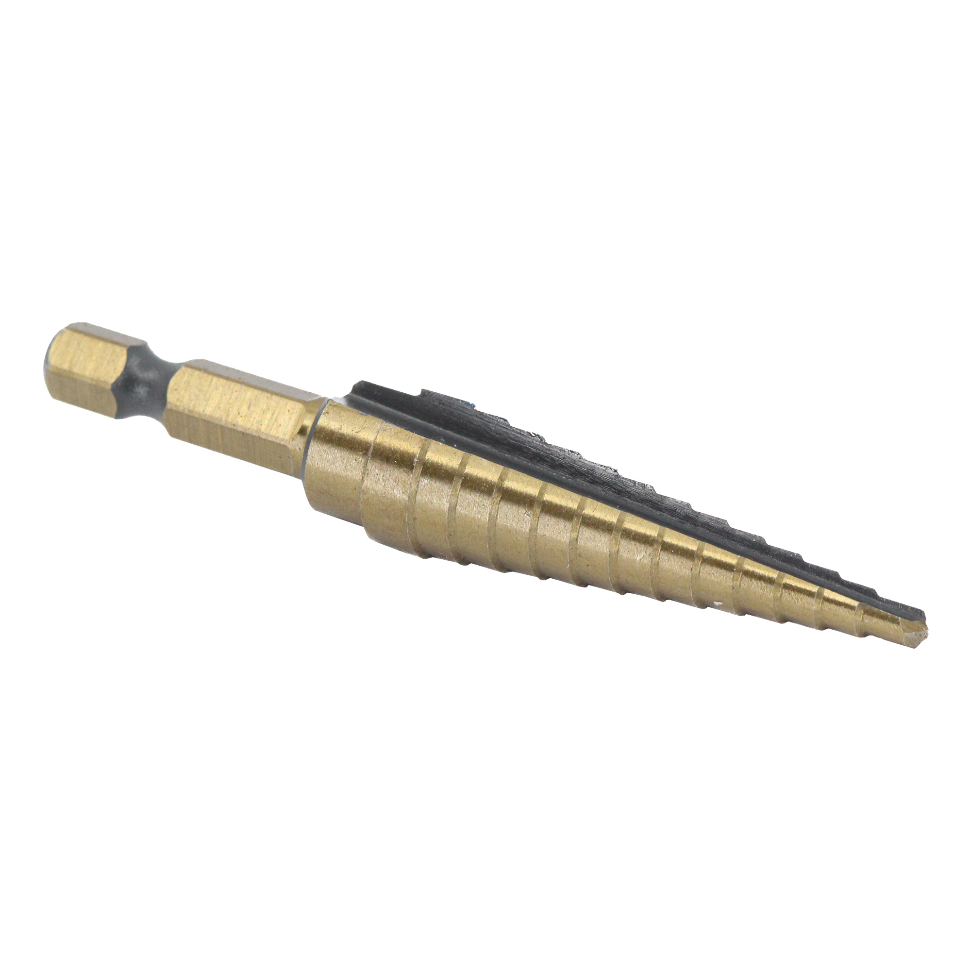 #1 HSS Black &amp; Gold Quick Change Hex Shank Step Drill Bit (1/8&quot;- 1/2 by 1/32&quot;)