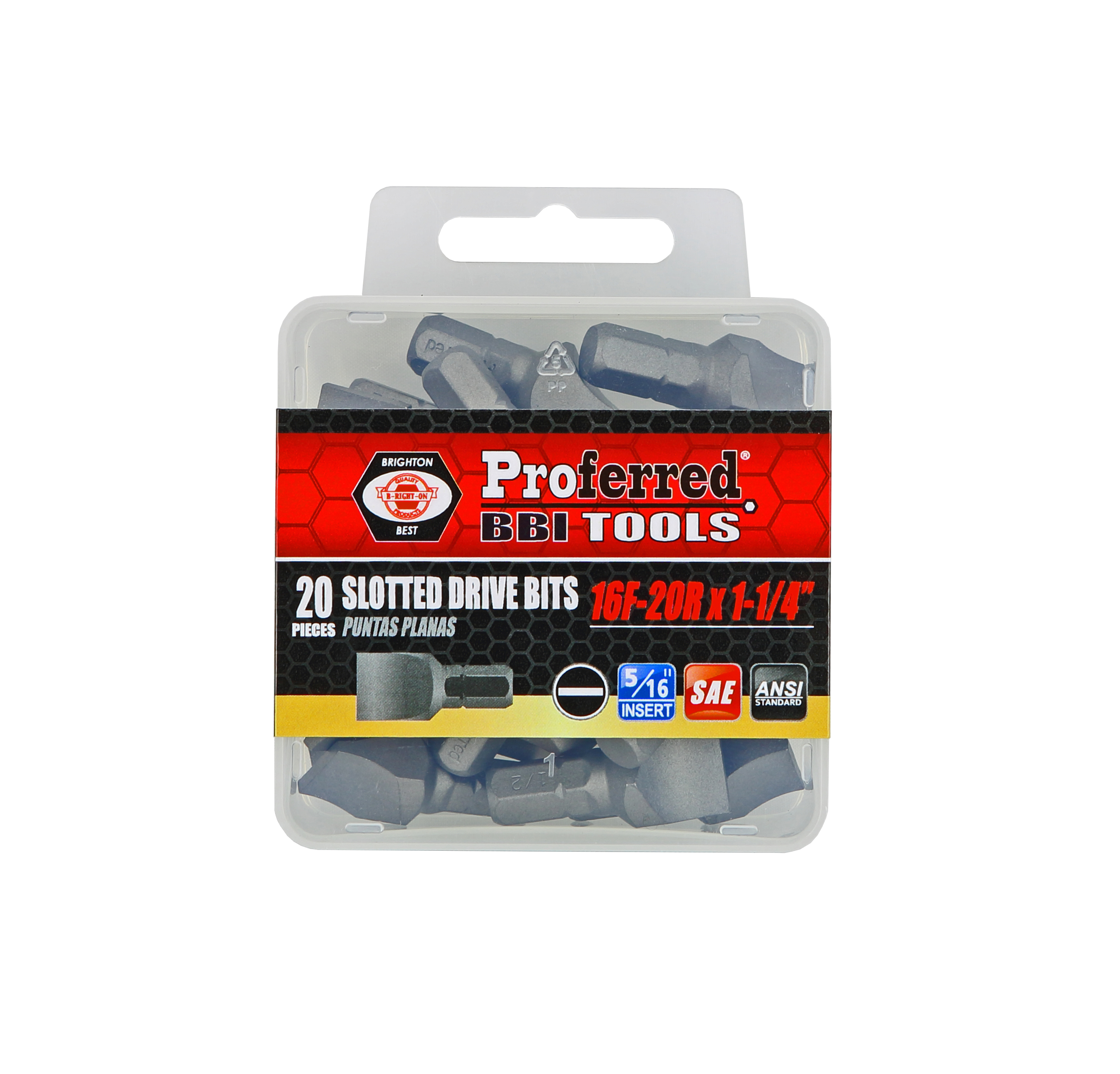 T52011 SLOTTED DRIVE BITS - 16F-20R,1 1/4",5/16" Hex-Bull Nose Shank