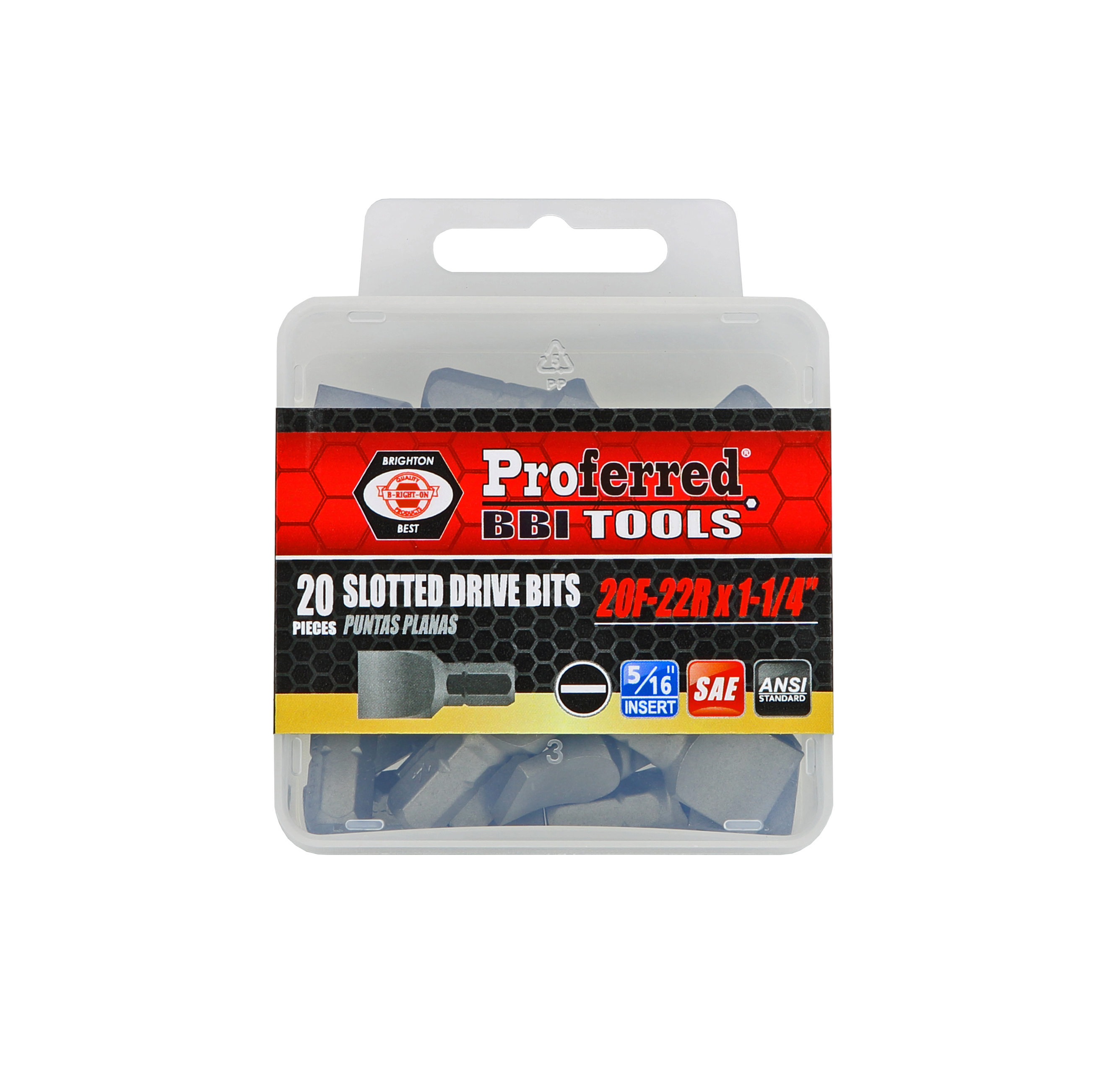 T52012 SLOTTED DRIVE BITS - 20F-22R,1 1/4",5/16" Hex-Bull Nose Shank